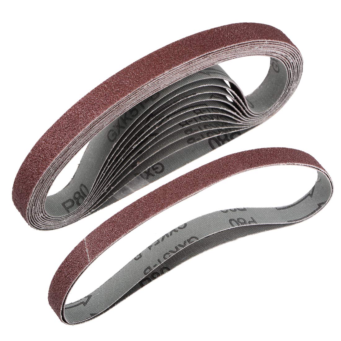 sourcing map 1/2-inch X 18-inch(13mm X 455mm) Sanding Belt 80 Grit Aluminum Oxide 12pcs