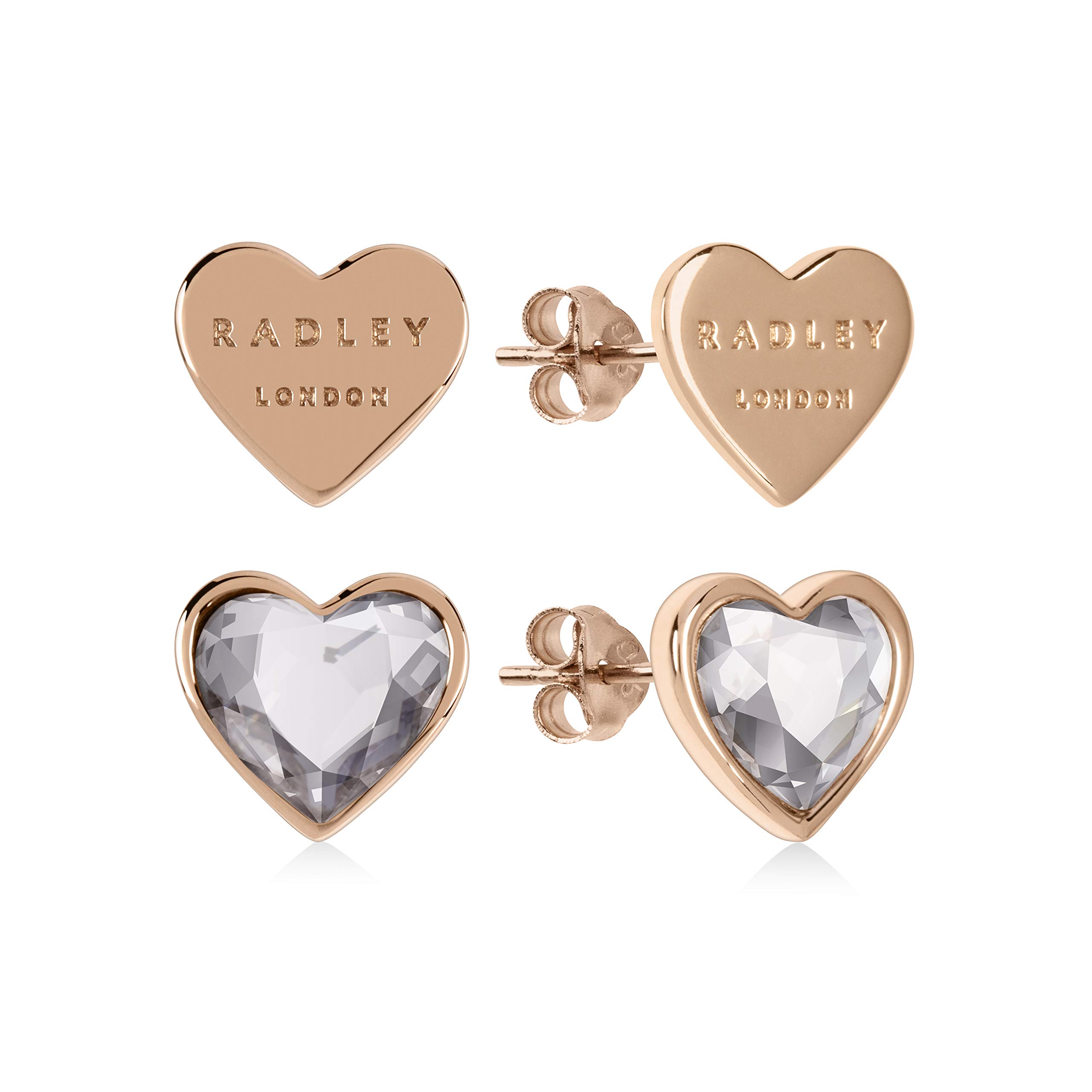 Radley Love Heart Ladies Gold Heart Shape Heart Shaped Stone Earings Twin Pack RYJ1158S