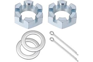 ELDRAQTH 2 Set Trailer Axle Nut Kit Castle Nut Kit for 1" Shaft Spindle, Includes 1" Shaft Spindle Nuts Washers 2.2" Long Cotter Pins High Strength Trailer Axle Bearing Kits for RV Boats
