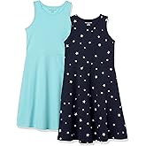 Amazon Essentials Girls and Toddlers' Knit Sleeveless Fit and Flare Tank Play Dress, Pack of 2