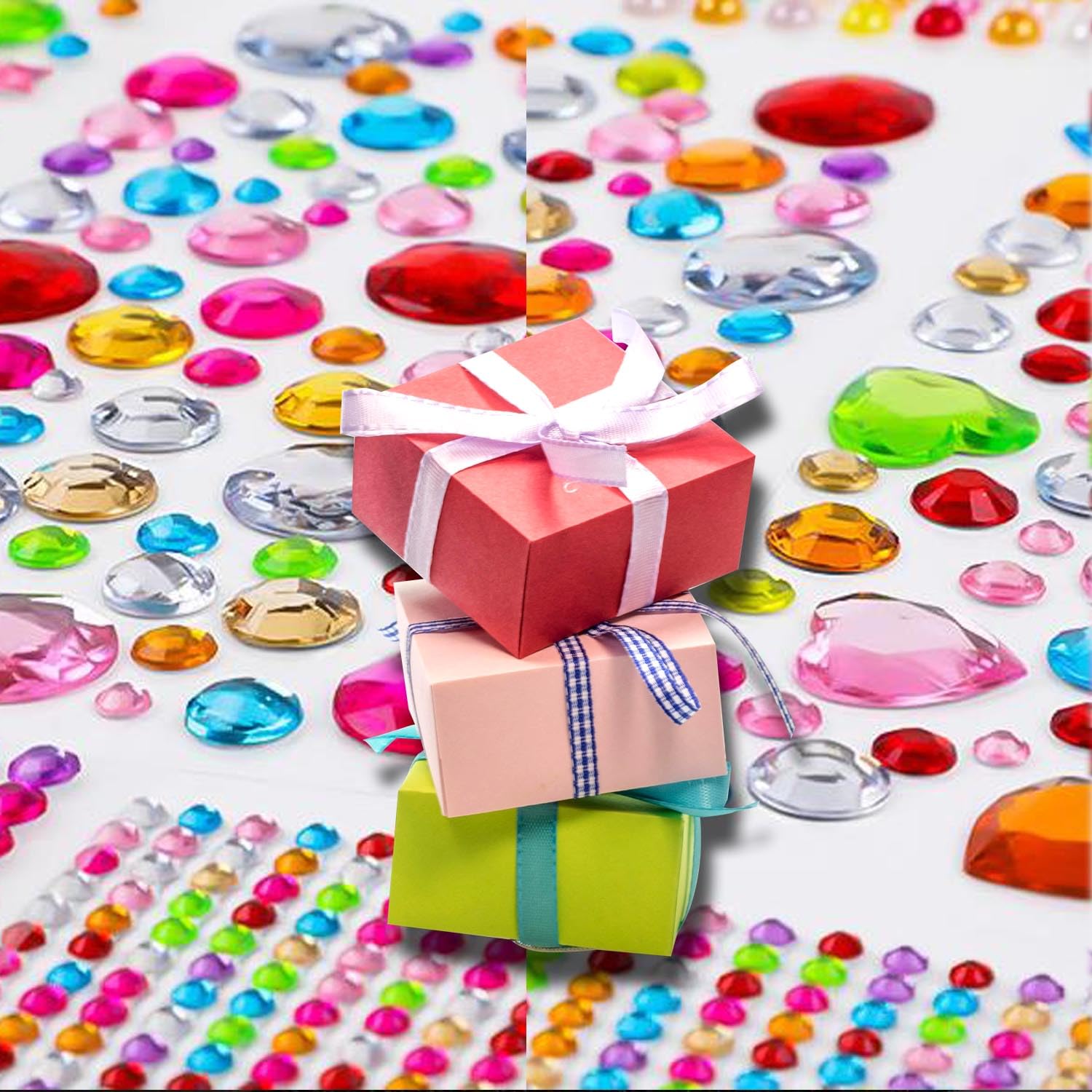 3228pcs Gems Stickers, Self Adhesive Rhinestone Jewel Stickers, Acrylic Gems DIY Craft Decorative Diamond Stickers, Assorted Shapes Jewels Rhinestones Sticker, Gem Sticker Crafts for Kids