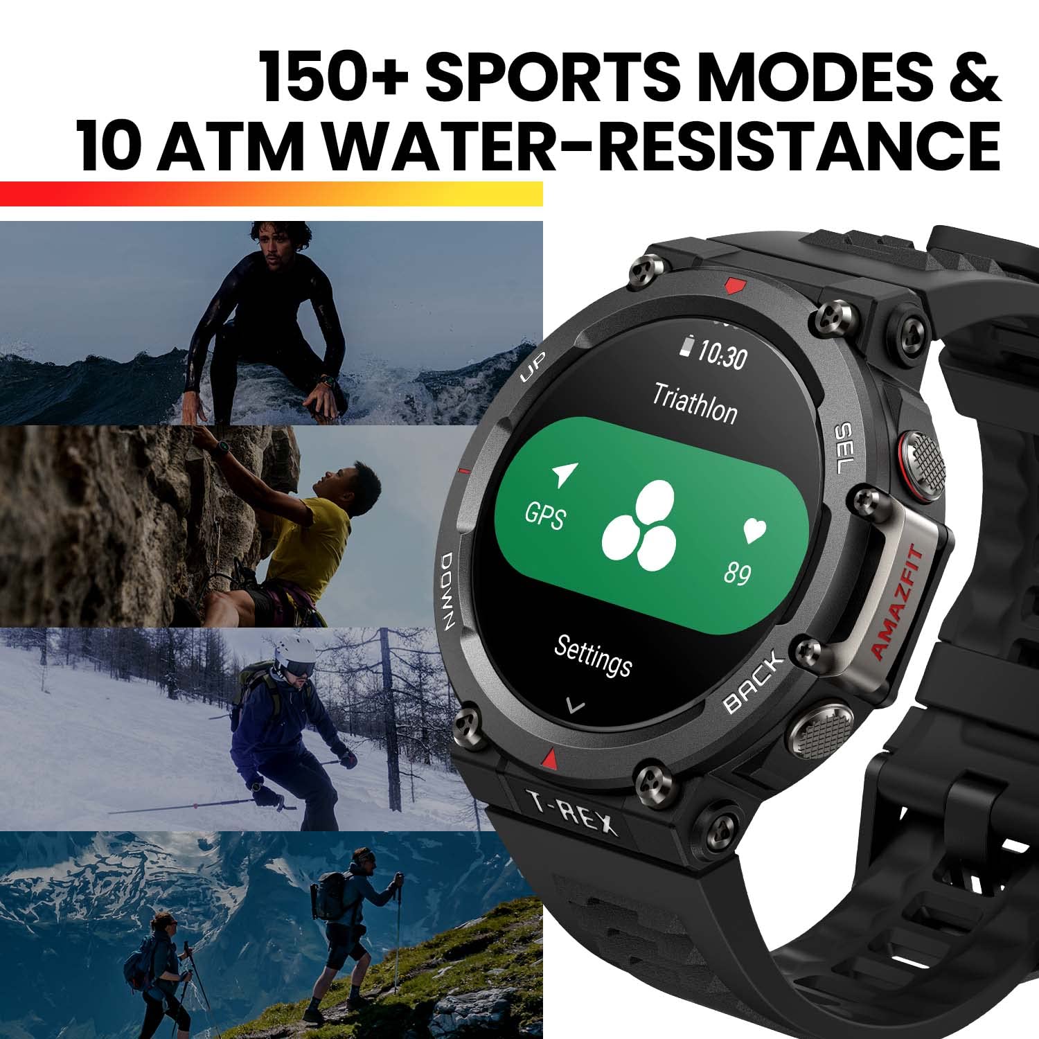 Amazfit T-Rex 2 Rugged Smart Watch, Military Certified, GPS, 24-Day Battery Life, Heart Rate, VO2, SPO2 Monitoring, Pacer, Altitude, 10 ATM Water-Resistant, Sleep Monitoring (Khaki)