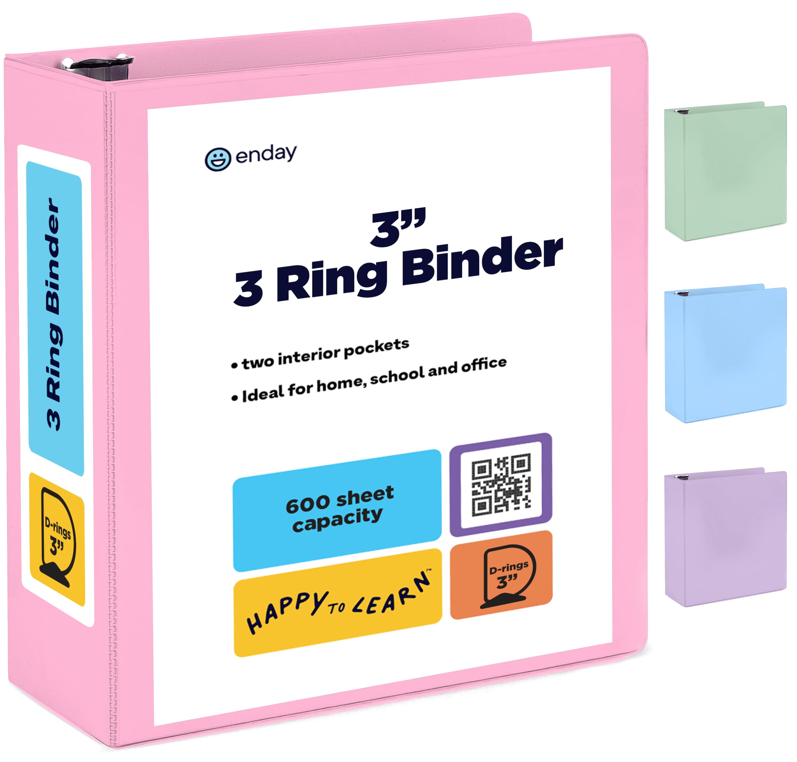 Photo 1 of Enday 3 Inch Binder, Pink - 3 Inch 3 Ring Binder, D-Ring Pastel with Clear View Cover for Letter Size 8.5 x 11'' Paper & 2 Inside Pockets, Ideal for School Supplies, Office, and Home
