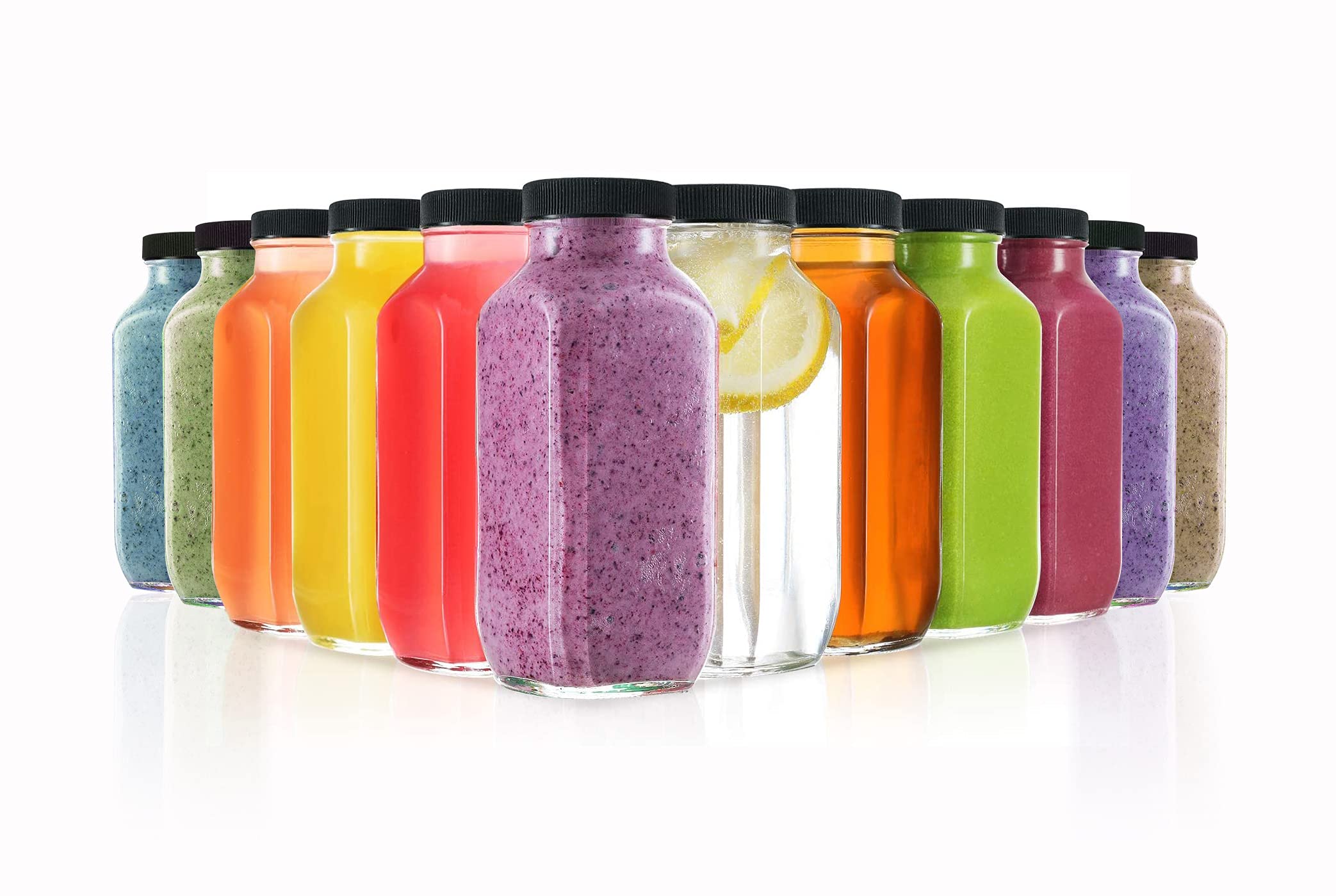 Photo 1 of DilaBee 12-Pack Glass Juice Bottles with Lids, 8oz Glass Bottles with Lids for Juice, Smoothie, Water, Milk & Kombucha, Reusable Glass Bottles for Juicing - Bulk Glass Water Bottles with Caps BPA-Free