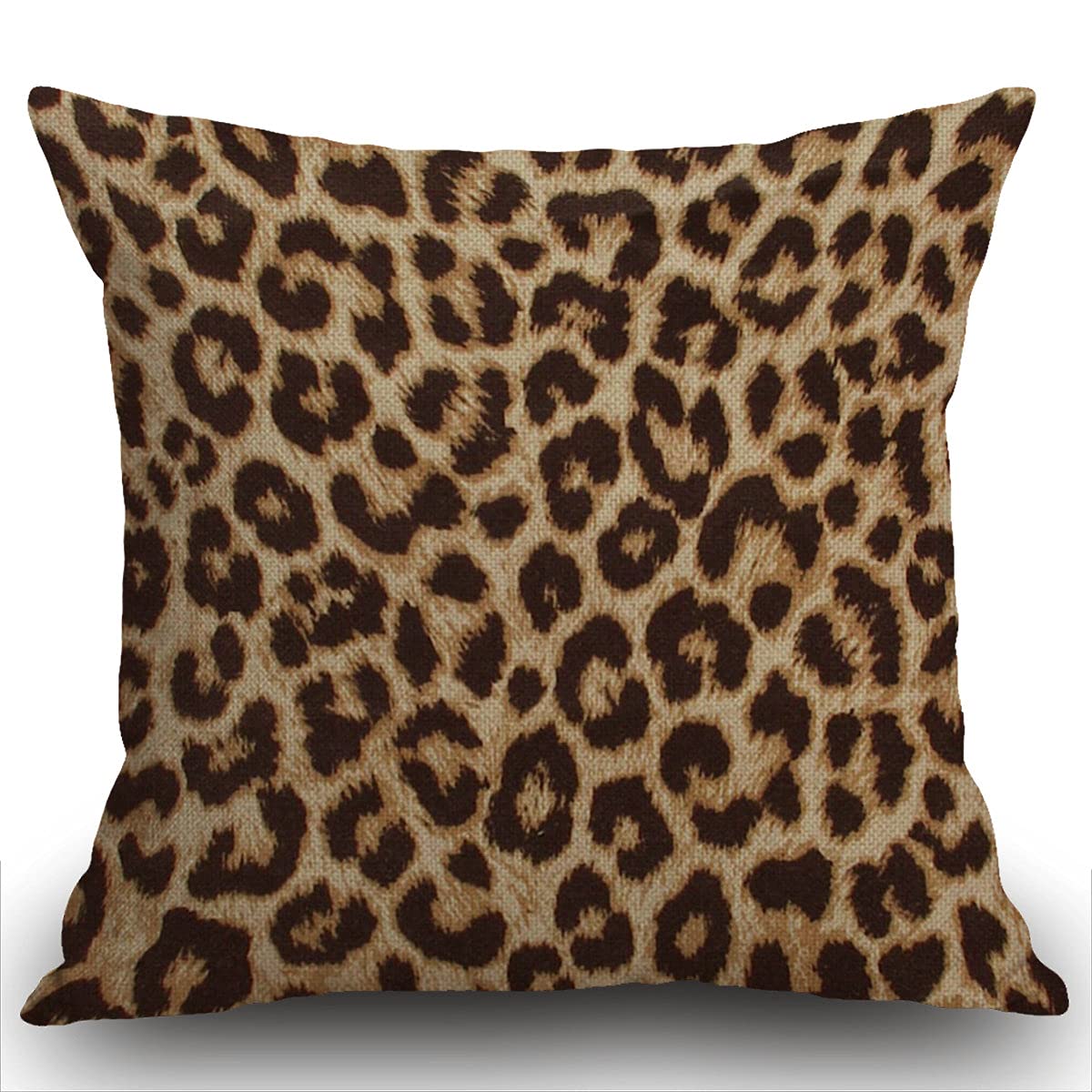 Smooffly Classic Brown Leopard Print Cushion Cover Outdoor Furniture Decorative Linen Square Double Sided Printing Pillow Cover for Home Office Sofa Couch Car Garden 45 x 45cm 18 x 18 inches