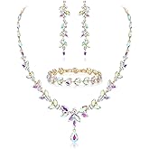EVER FAITH Austrian Crystal Bridal Bridesmaid Jewelry Sets, Elegant Marquise Rhinestone Leaf Necklace Dangle Earrings Tennis Bracelet Set for Women