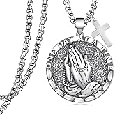 925 Sterling Silver Serenity Prayer Necklace Praying Hands Pendant with Cross Charm Religious Jewelry for Men Women