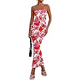 PRETTYGARDEN Women's 2026 Summer Floral Bodycon Maxi Dresses Ribbed Strapless Tube Casual Boho Party Long Dress
