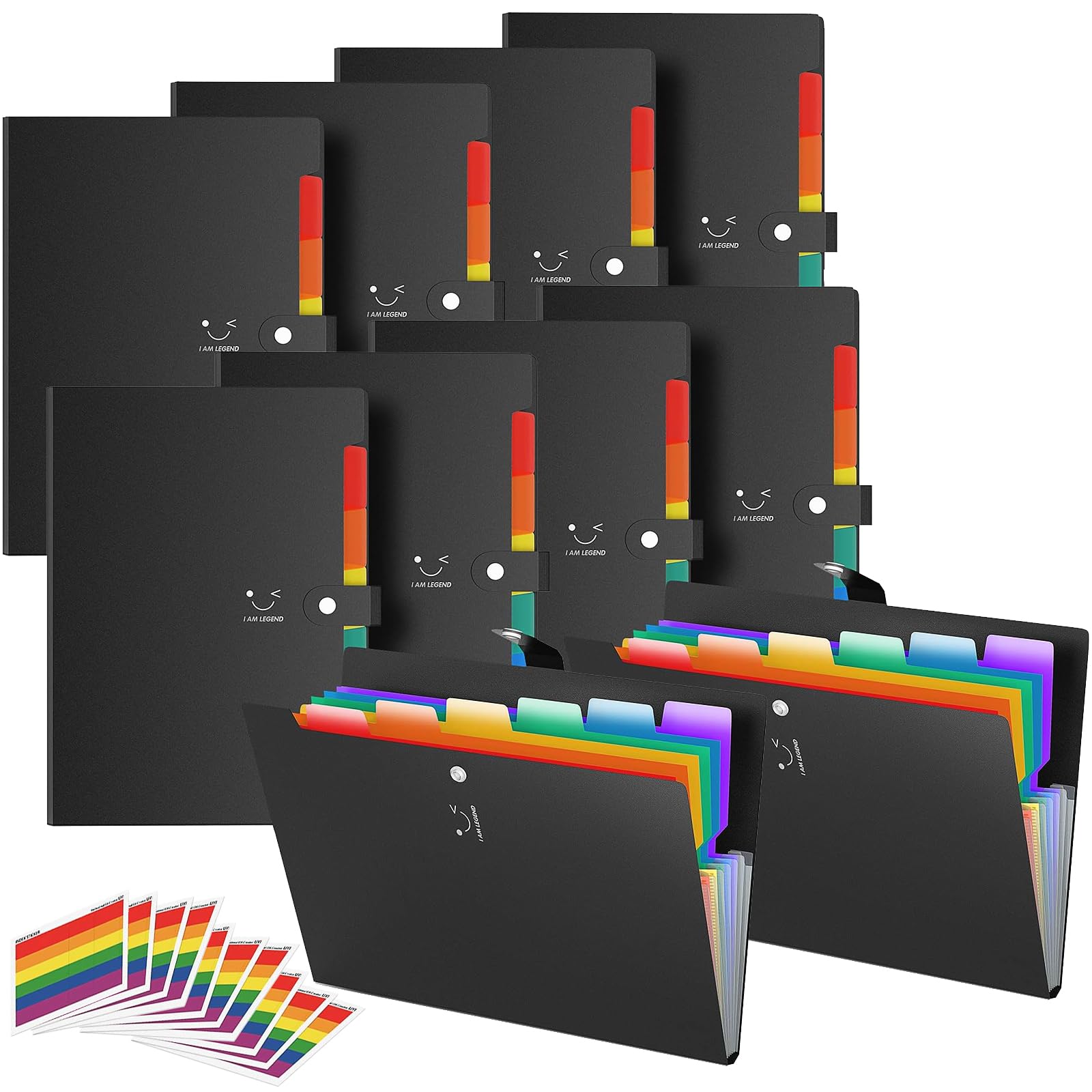 ABC life 10 Pack Expanding File Folders,7 Pockets Accordion Document Organiser Wallet Folder, A4 Plastic File Folder Expandable File Jackets with Snap Closure,Colored Labels for School Office Home