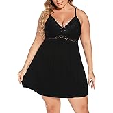 Ababoon Plus Size Lingerie for Women Lace Modal Chemises Nightgown V-Neck Full Slip Babydoll Sleepwear Size 16-24 Plus