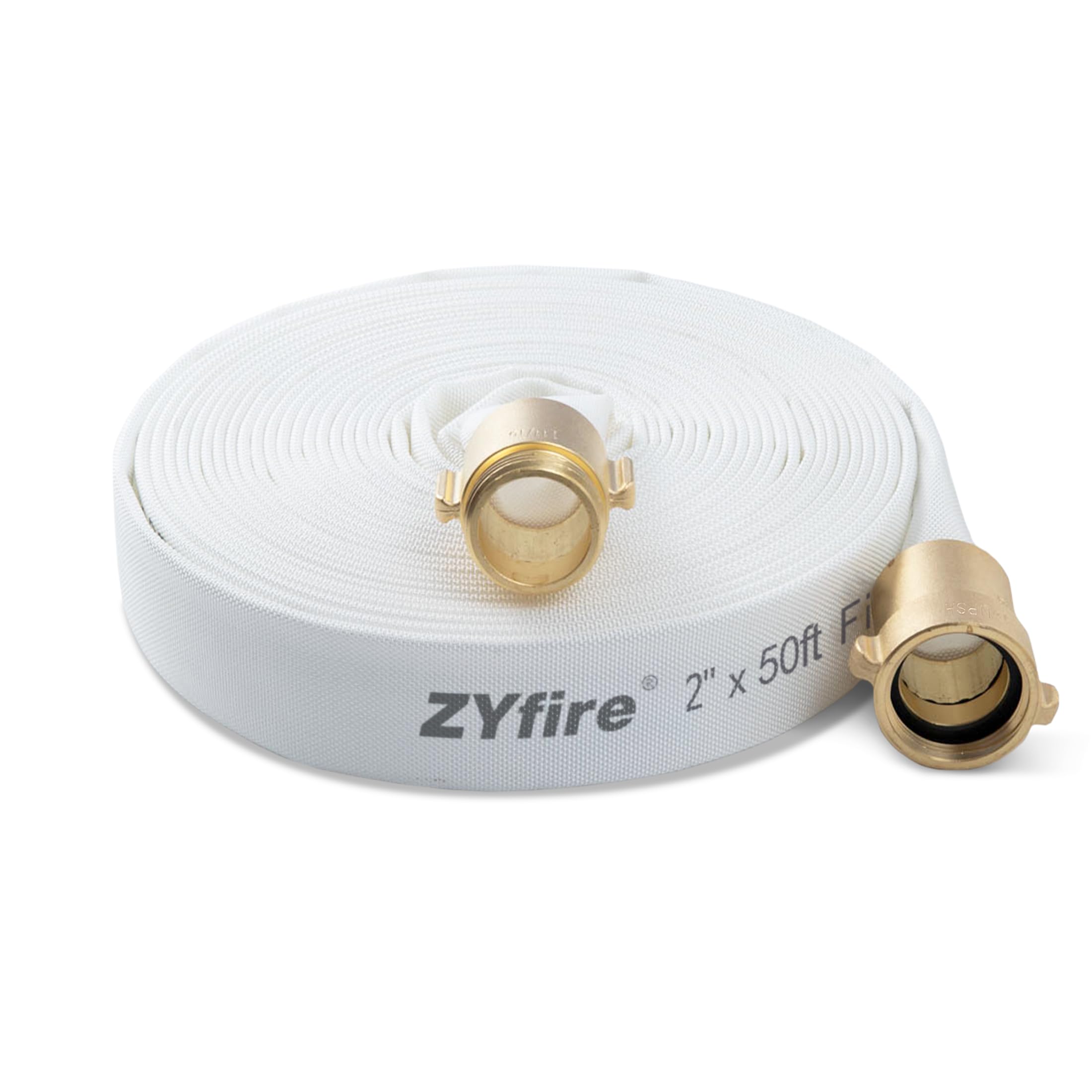Photo 1 of ZYfire Fire Hose - 2" ID x 50 FT Single Jacket TPU Firefighter Hose with NPSH Brass Couplings 750 PSI Burst Pressure Lightweight for Use in Firefighting