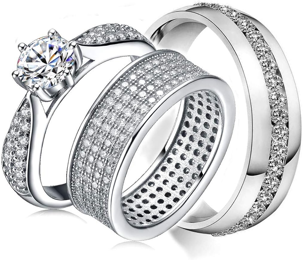 His and Hers CZ Wedding Ring Set Wedding