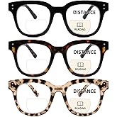 Caeyer 3 Pack Bifocal Reading Glasses For Women Clear Top Oversized Round Frame With Spring Hinge