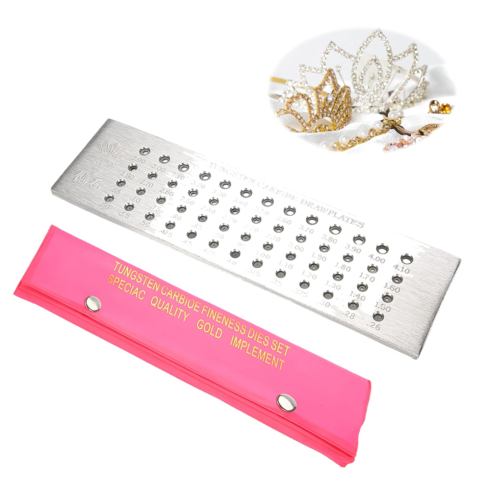 8 Inch Wire Pulling Plate with 52 Round Holes, 0.26-4.1mm Tungsten Carbide Clamping Plate for Jewelry Making