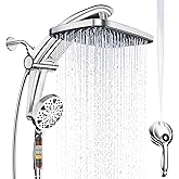 12-Inch High Pressure Rain Shower Head with Handheld Spray Combo, Magnetic | Dual shower heads; one-piece bracket adjusts height and angle; 9 settings: 8 sprays + 1 Power Jet for cleaning; easy install