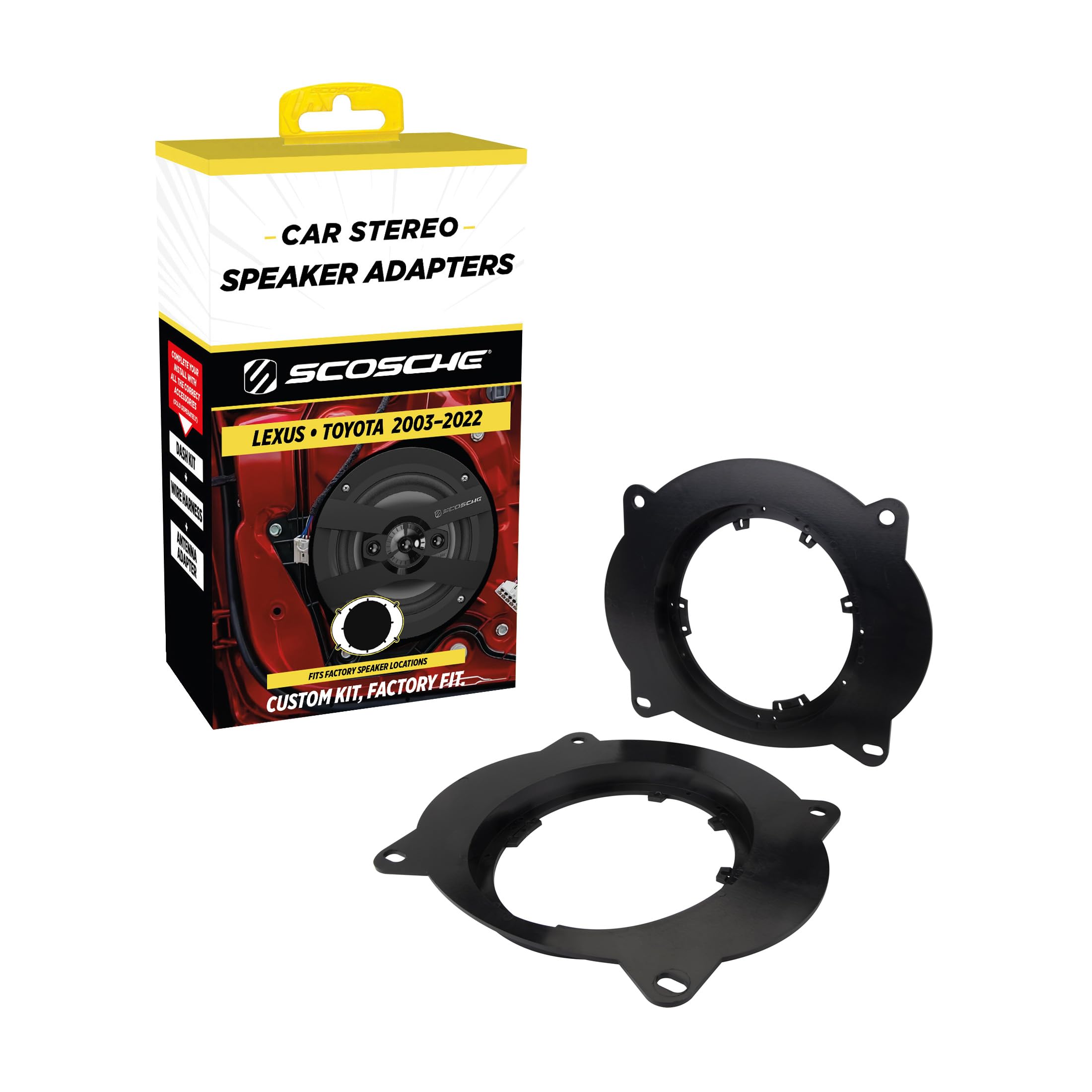 Scosche Select 2002 to 2020 Lexus & Toyota Vehicles 6.5” - 6.75” Speaker Adapters (1 Pair) SAT69,black