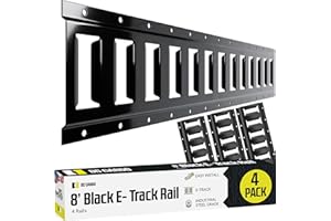 Four 8-ft E Track Tie-Down Rail, Powder-Coated Steel ETrack TieDowns, Horizontal 8' E-Tracks, Pack of 4 Bolt-On Tie Down Rail