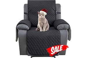 XINEAGE Water Resistant Recliner Cover, Nonslip Recliner Chair Covers for Reclining Chair with Pockets, Quilted Thick Recliner Slipcovers for Pets and Kids (Recliner Chair, Black)
