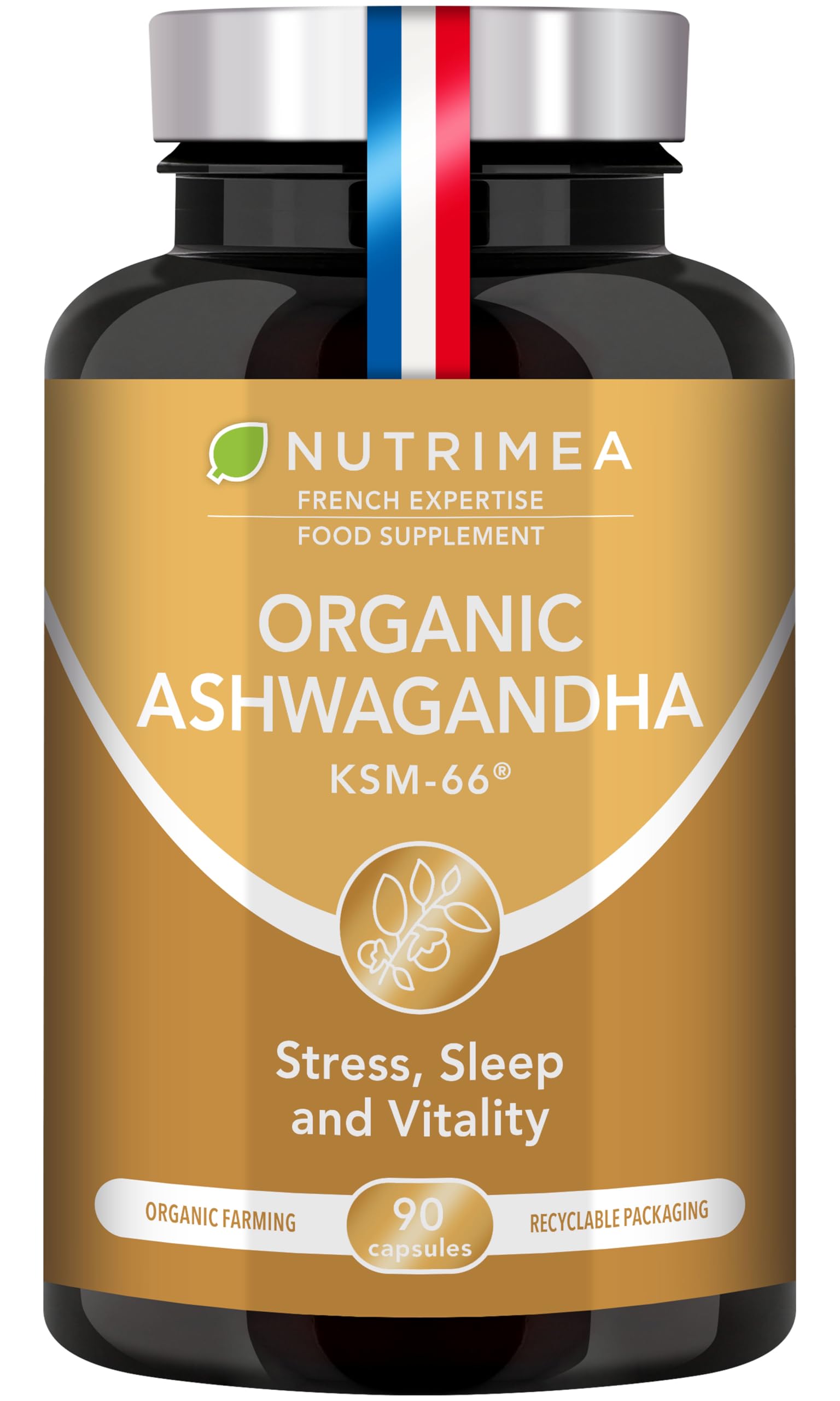 Organic Ashwagandha High Strength - 90 Vegan Capsules - Patented Extract with 5% Withanolides -1200 mg -French Expertise - Nutrimea