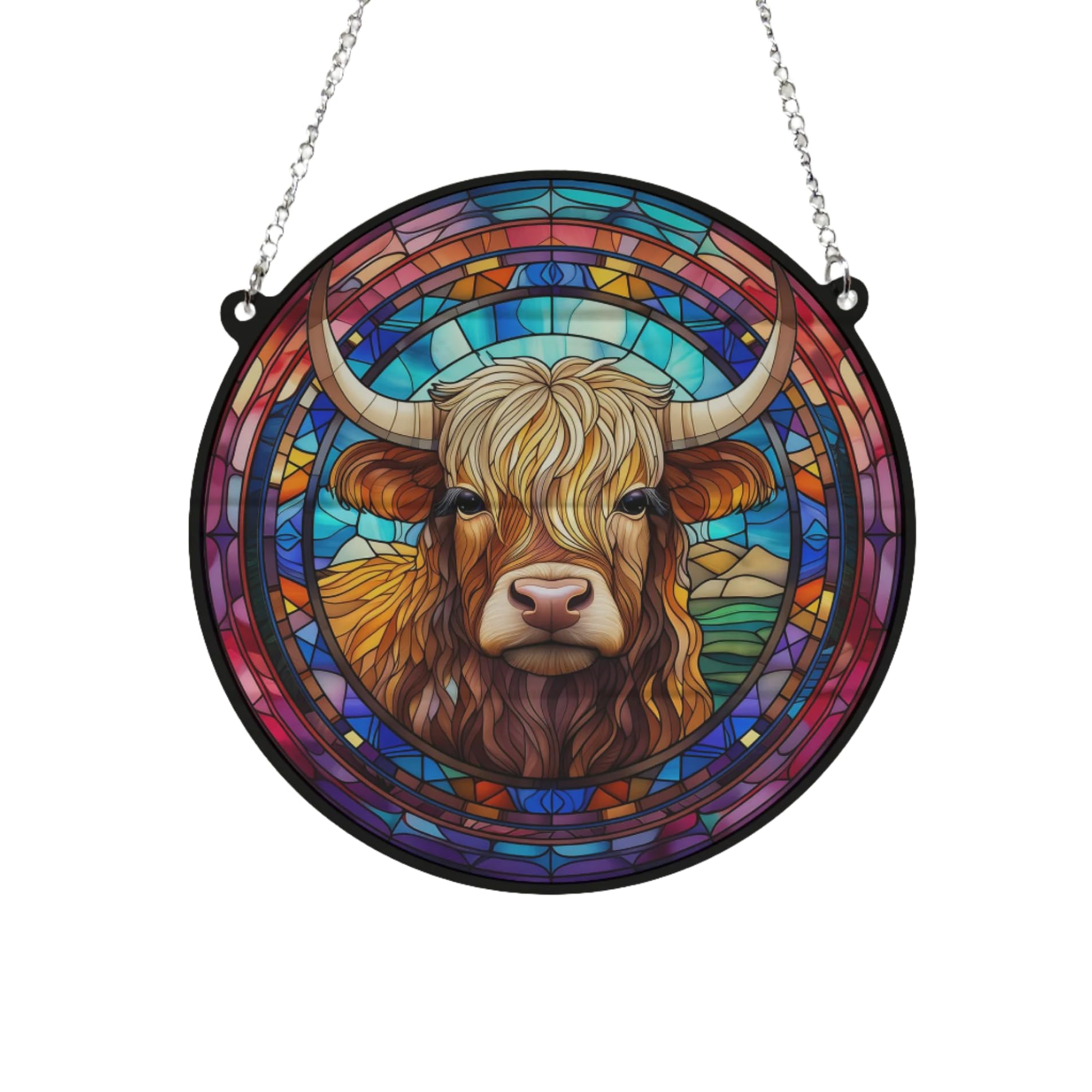 Highland Cow Stained Glass Effect Suncatcher - Garden Gift - Animal Lovers - Highland Lovers (19cm)