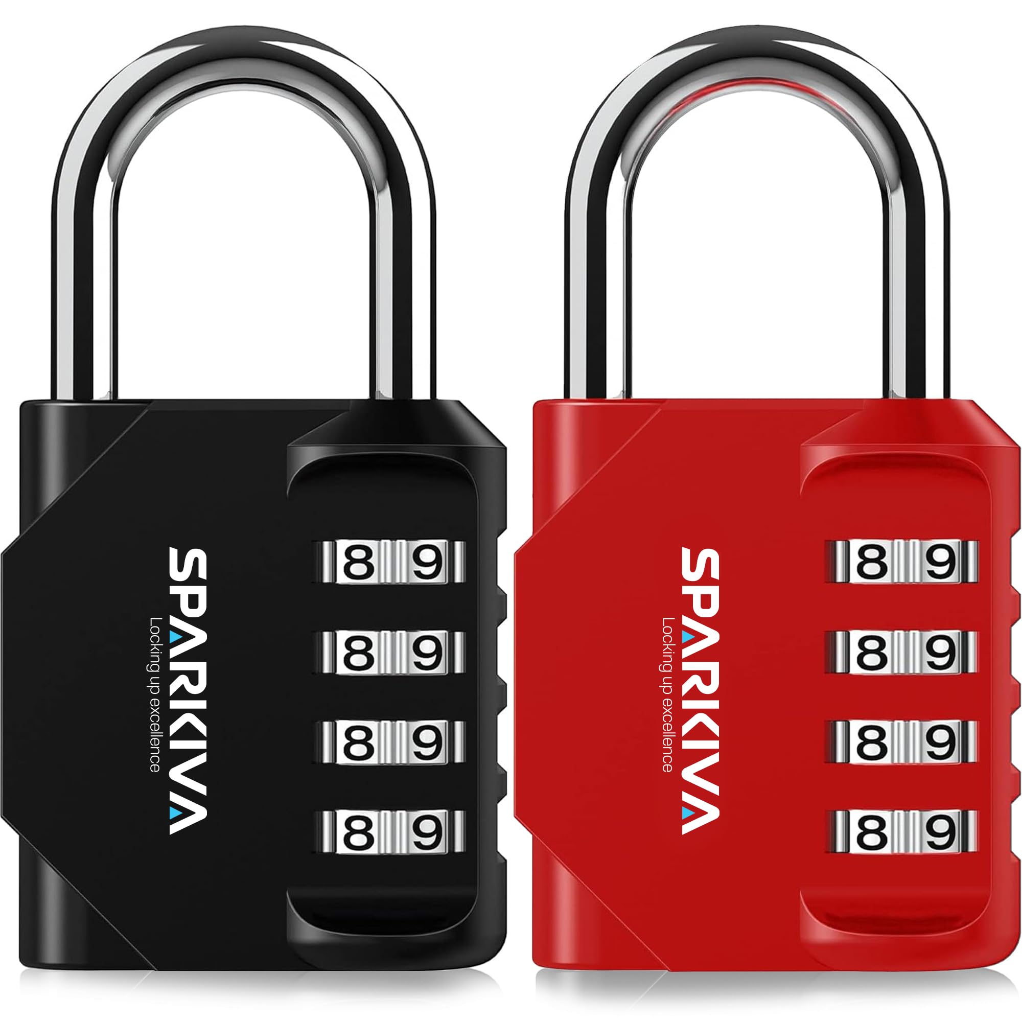 Sparkiva Combination Padlock with Code, 4 Digit Heavy Duty Lock Weatherproof & Rust-Resistant 2 Pack Gym Locker Padlocks for School & Garage – Secure & Durable Code Padlock,Black & Red
