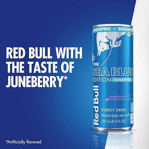RED BULL SEA BLUE EDITION SUGAR-FREE ENERGY DRINK, JUNEBERRY, WITH 80MG CAFFEINE PLUS TAURINE & B VITAMINS, 8.4 FL OZ, PACK OF 24 CANS