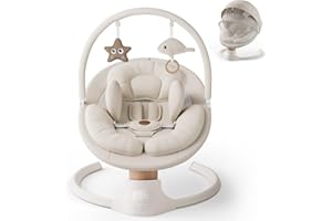 Baby Swings for Infants, FasonBaby Electric Baby Swing with Music Speaker, 5 Speeds, Remote Control and Bluetooth - Portable Infant Swing for Indoor and Outdoor (Beige)