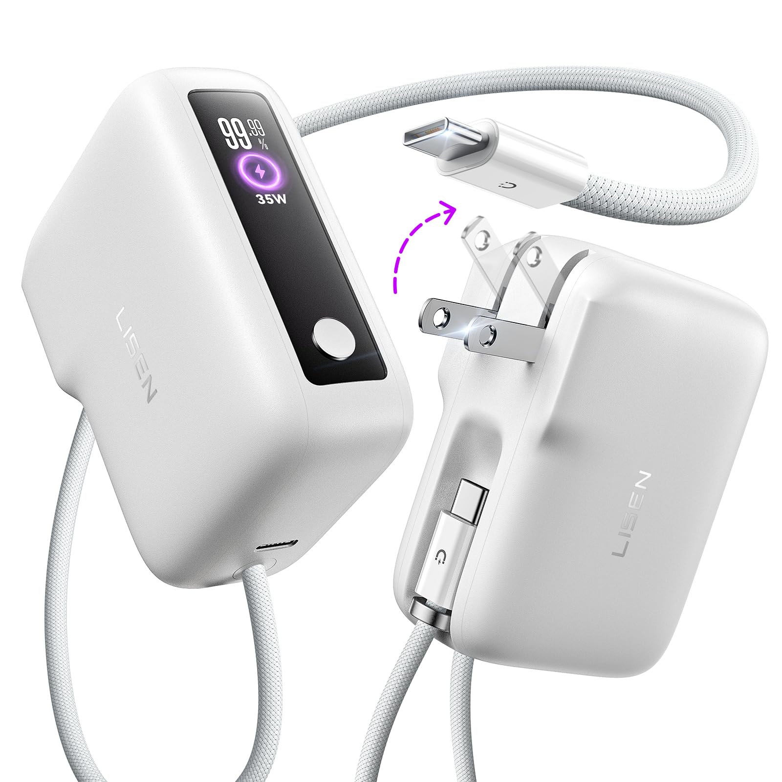 LISEN 35W Super Fast Charger 6800mAh Power Bank for Samsung Galaxy S26 S25 Ultra, Family Travel Essential for Moms Age 35-45 Power Bank AC Plug 3.3FT Cable for iPhone 17 16 15 Pro Max, Pixel 10 Pro