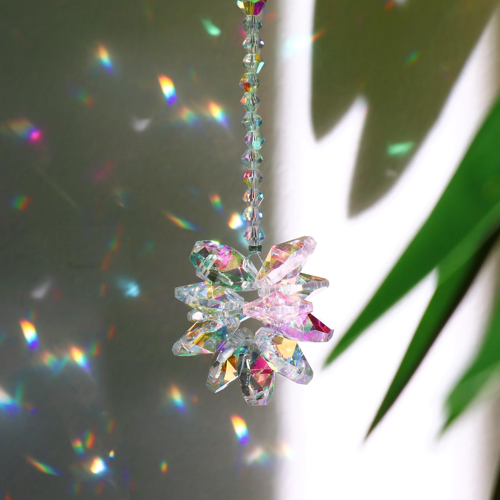 DEMIUKO Crystal Sun Catcher for Windows Suncatcher Crystals Flower Pendant Suncatcher Hanging AB Glass Prism Crystal Ornament Rainbow Maker for Chandelier Car Interior Home Garden Decoration