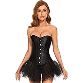 LEACOOLKEY Women Lace-up Bustier Corset Top Sexy Overbust Body Shapewear Waist Cincher Corset