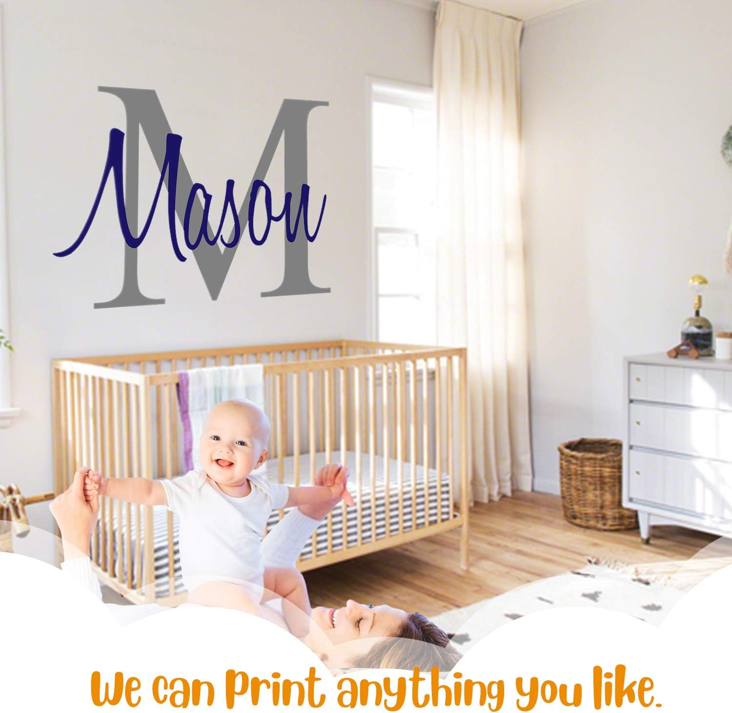Custom Name & Initial - Premium Series - Baby Boy - Wall Decal Nursery for Home Bedroom Children (M511) (Wide 30" x 20" Height): Kitchen & Dining