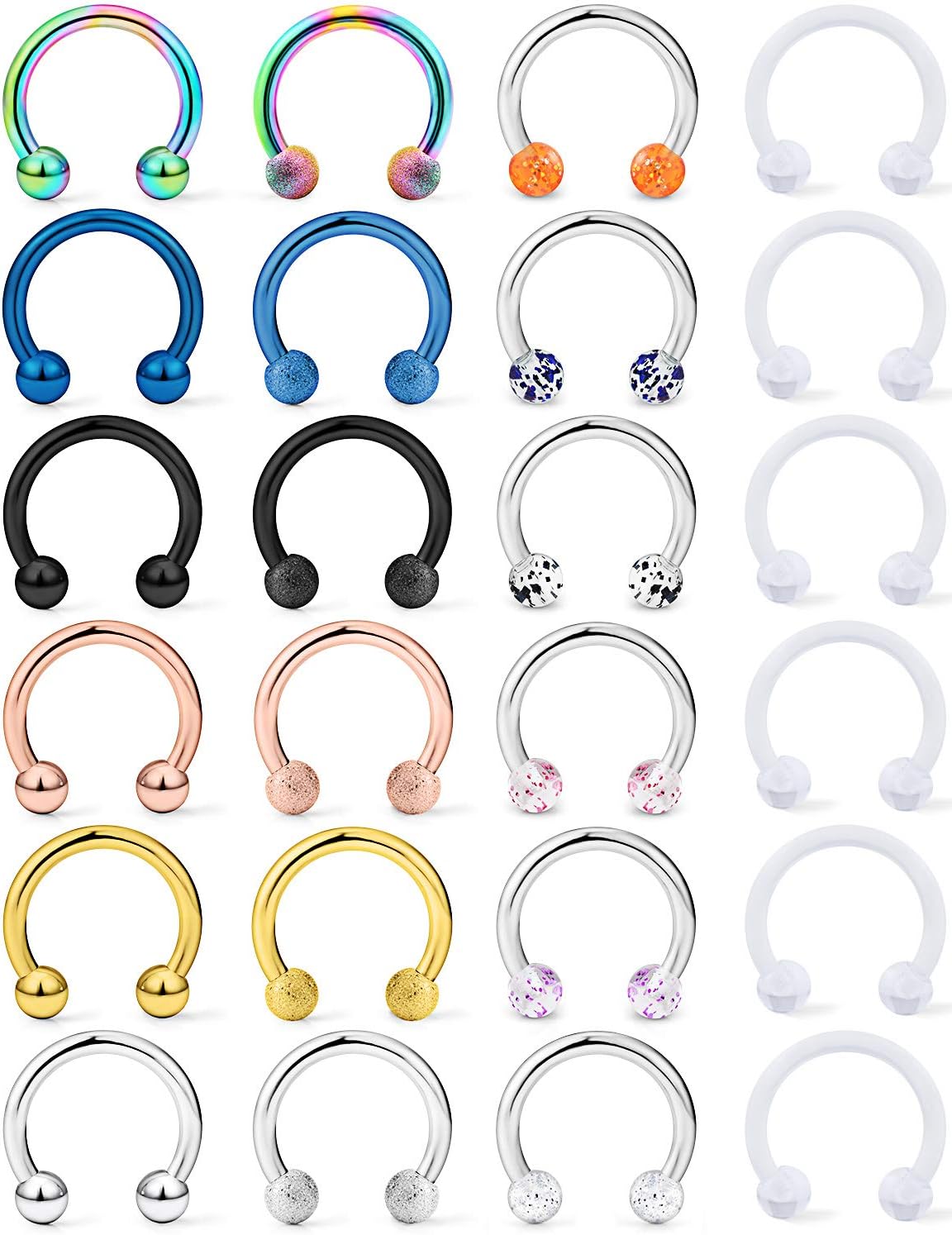 Lcolyoli Women's 24Pcs 16G Surgical Steel Nose Septum Rings Piercing Jewelry Externally Threaded Cartilage Helix Tragus Earring Hoop Lip