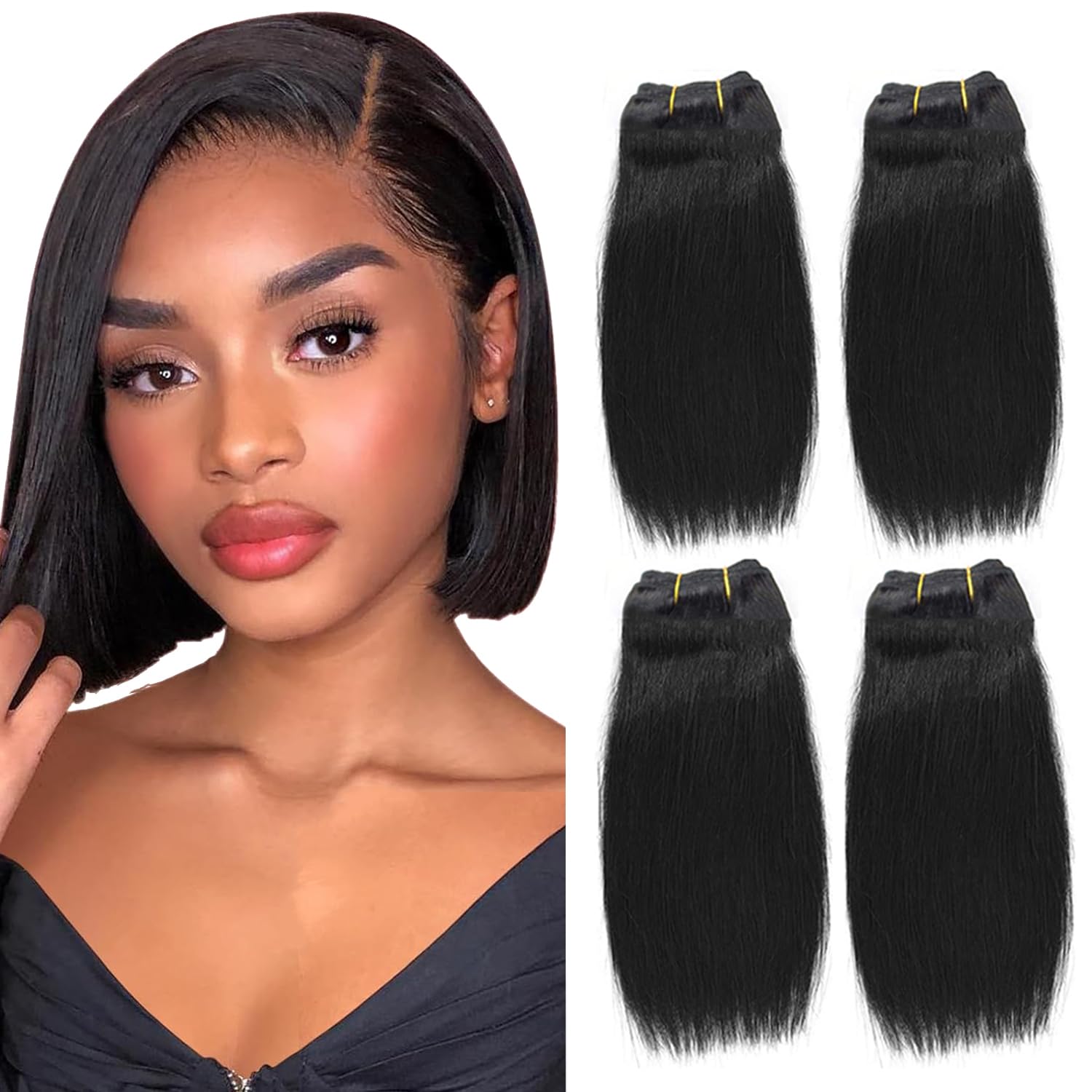 Photo 1 of 12A Straight Bundles Human Hair 4 Short Bundles 8 8 8 8 Inch 100% Unprocessed Brazilian Virgin Hair 50 Gram/Bundle Natural color