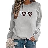 Womfashi Valentines Day Sweatshirts for Women Love Chenille Heart Embroidered Sweatshirt Valentines Day Gifts Pullover