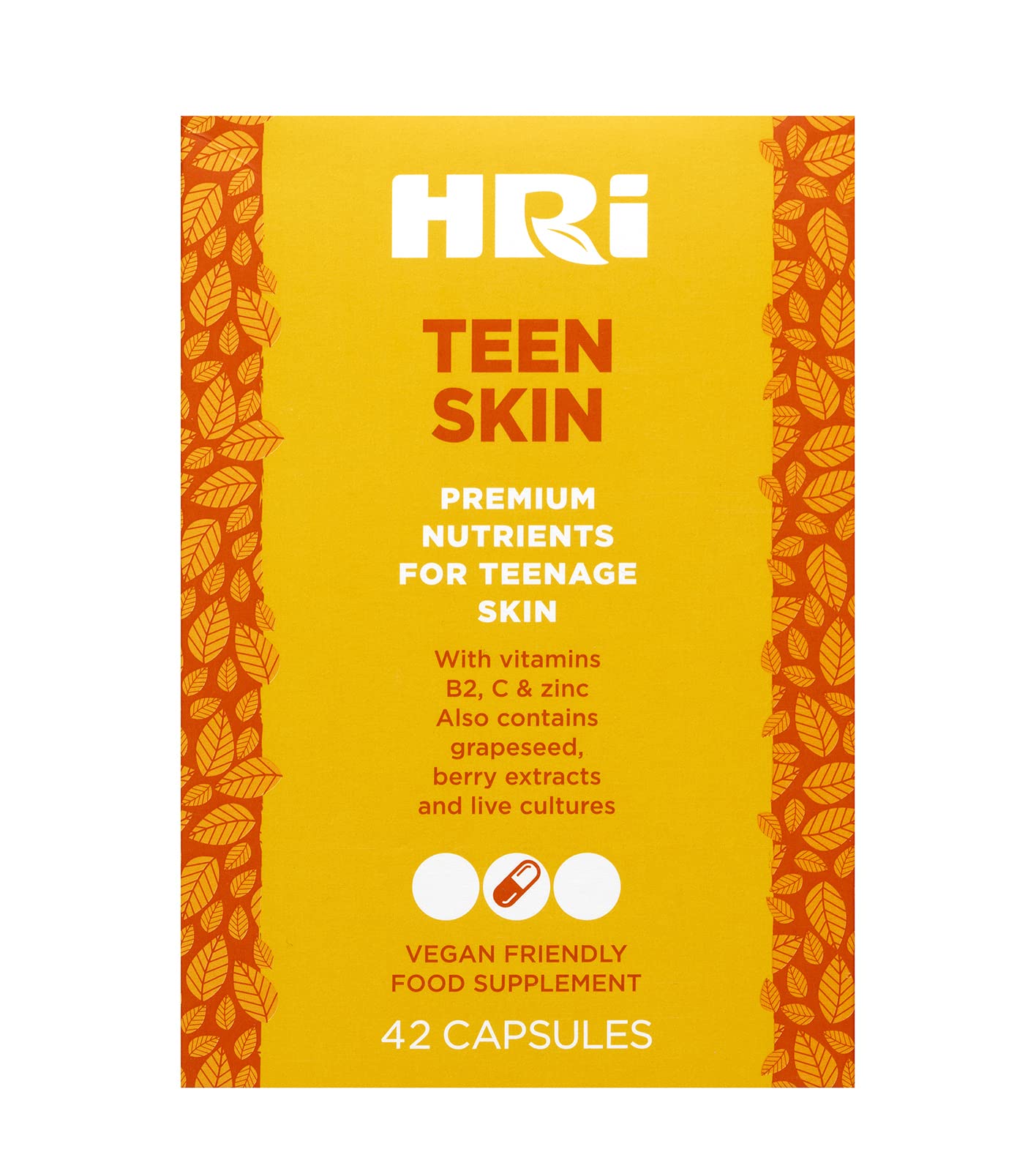 HRI Teen Skin Multivitamin Supplement - Multivitamins for Kids 12-18 Years - Aids Health and Well Being of Children. Healthy Immune System, Gut, Skin Care for Teenage Girls and Boys. 42 Vegan Capsules