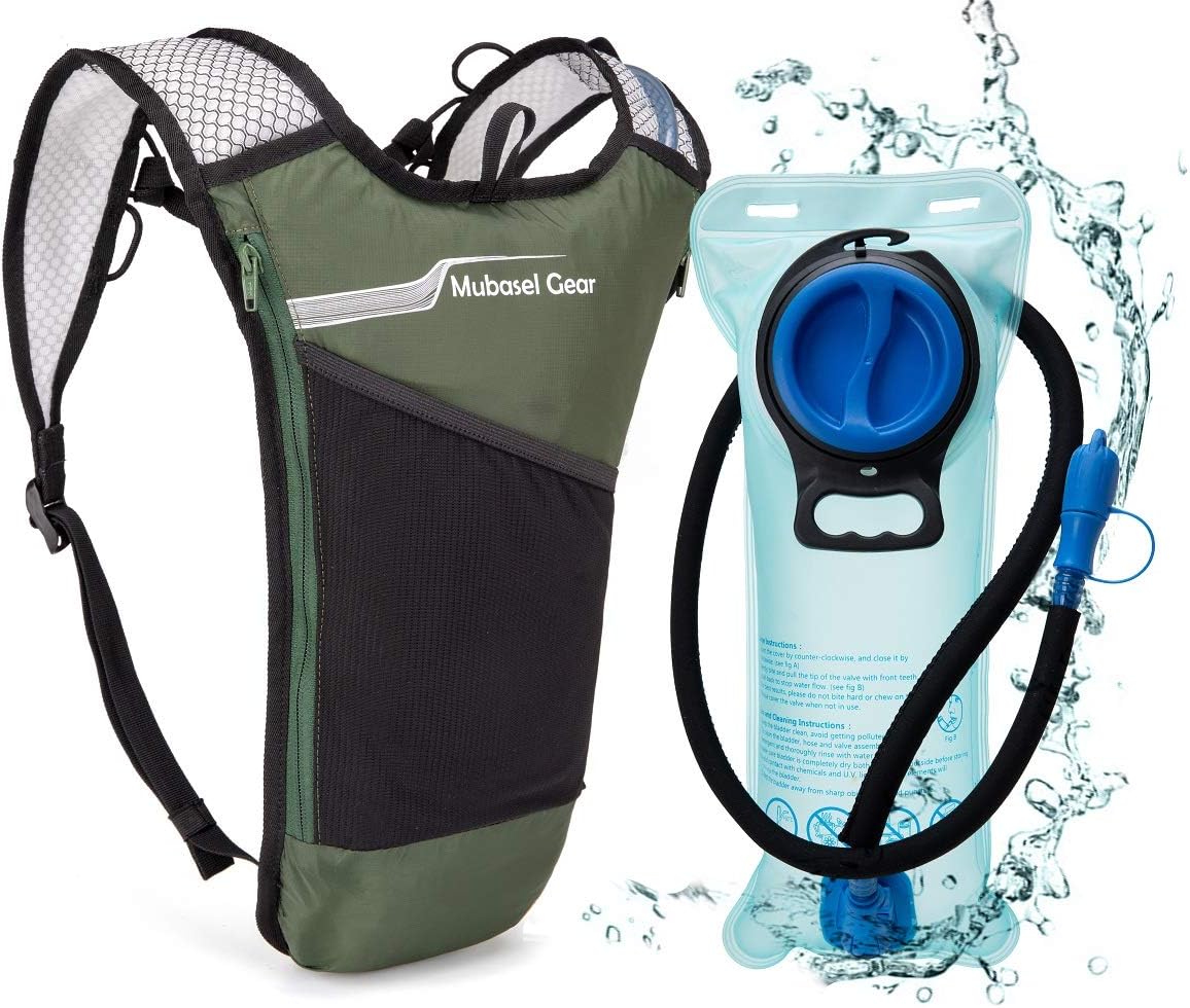 Mubasel Gear Hydration Backpack Pack with 2L BPA Free Bladder - Lightweight Pack Keeps Liquid Cool Up to 4 Hours - Great Storage Compartments - Outdoor Sports Gear for Running Hiking Cycling Skiing : Sports & Outdoors