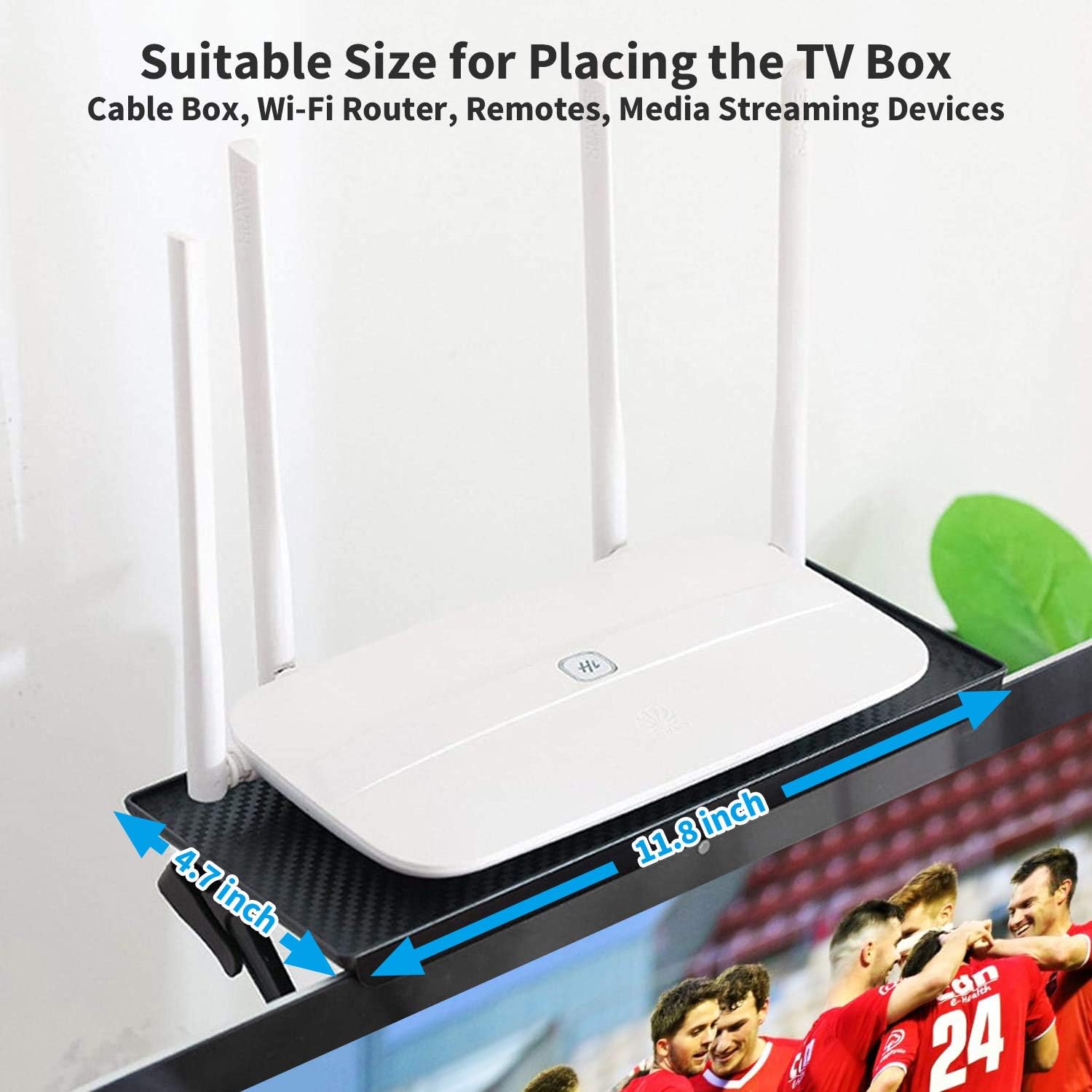 TV/PC Top Shelf Mount, Adjustable Monitor Top Shelf Wide Platform Screen Storage Bracket, TV Mounted Shelf for Routers, Cable Boxes, Games Consoles, DVD Player, Remote, TV Accessories 11.8 x 4.7 Inch: Office Products