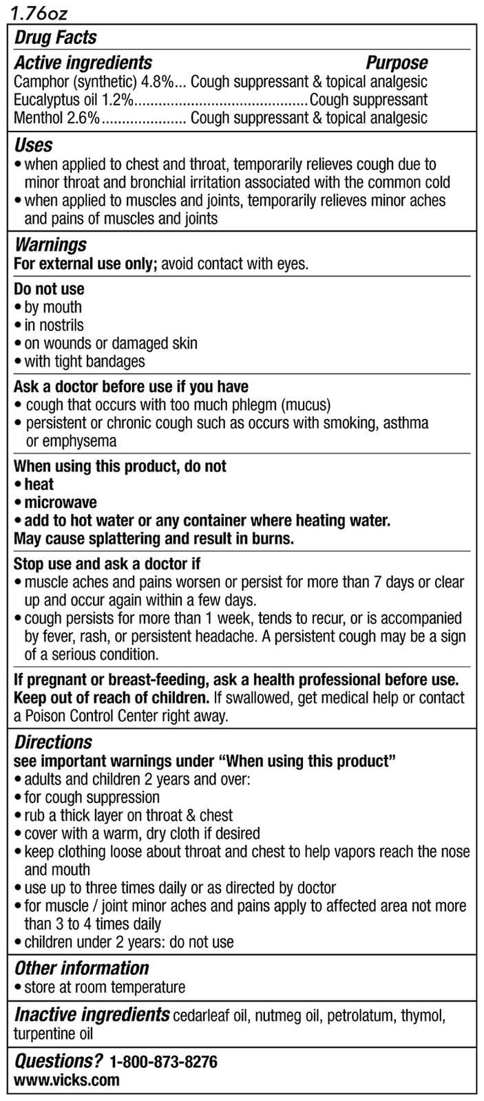 Vicks VapoRub Ointment, 1.76 Ounces