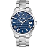 Bulova Men's Classic Wilton 3 Hand Silver Stainless Steel Watch, Blue Dial, 3 Hand Style: 96B386