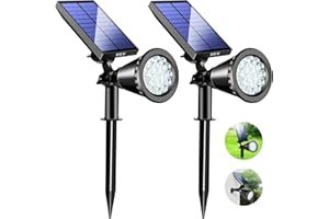 KEV 800 Lumens Solar Spot Lights Outdoor,18 LEDs Solar Flood Lights with 2 Modes &Adjustable &IPX65 Waterproof,Solar Spotlight for Driveway/Backyard/Patio Landscape/Tree/Garage(Cool White, 2 Pack)