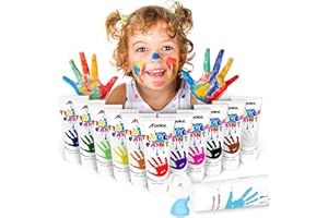 ABEIER Washable Finger Paint for Toddlers, Safe Non-Toxic, 12 x 2oz Vibrant Colors, Baby Safe Paint for Hand and Feet, Mess Free Art Supplies for Kids, Preschool Learning Gifts, Ages 1-3 4 5 6+