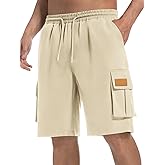 DOWMQ Men's Casual Cargo Shorts Elastic Waist Drawstring Hiking Shorts for Work Athletic Travel Outdoor with Multi Pockets