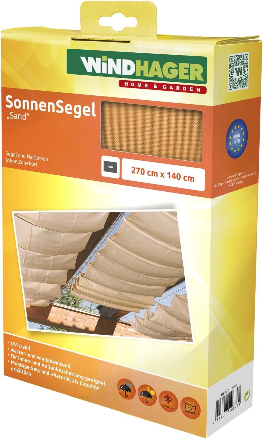 Windhager 10876 rope-pull sun sail 270 x 140 cm, sand