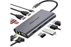 Hiearcool USB C Hub, USB-C Laptop Docking Station, 11IN1 Triple Display Type C Adapter Compatible for Dell Hp Lenovo Windows (2HDMI VGA PD3.0 SD TF Card Reader Gigabit Ethernet 4USB Ports)