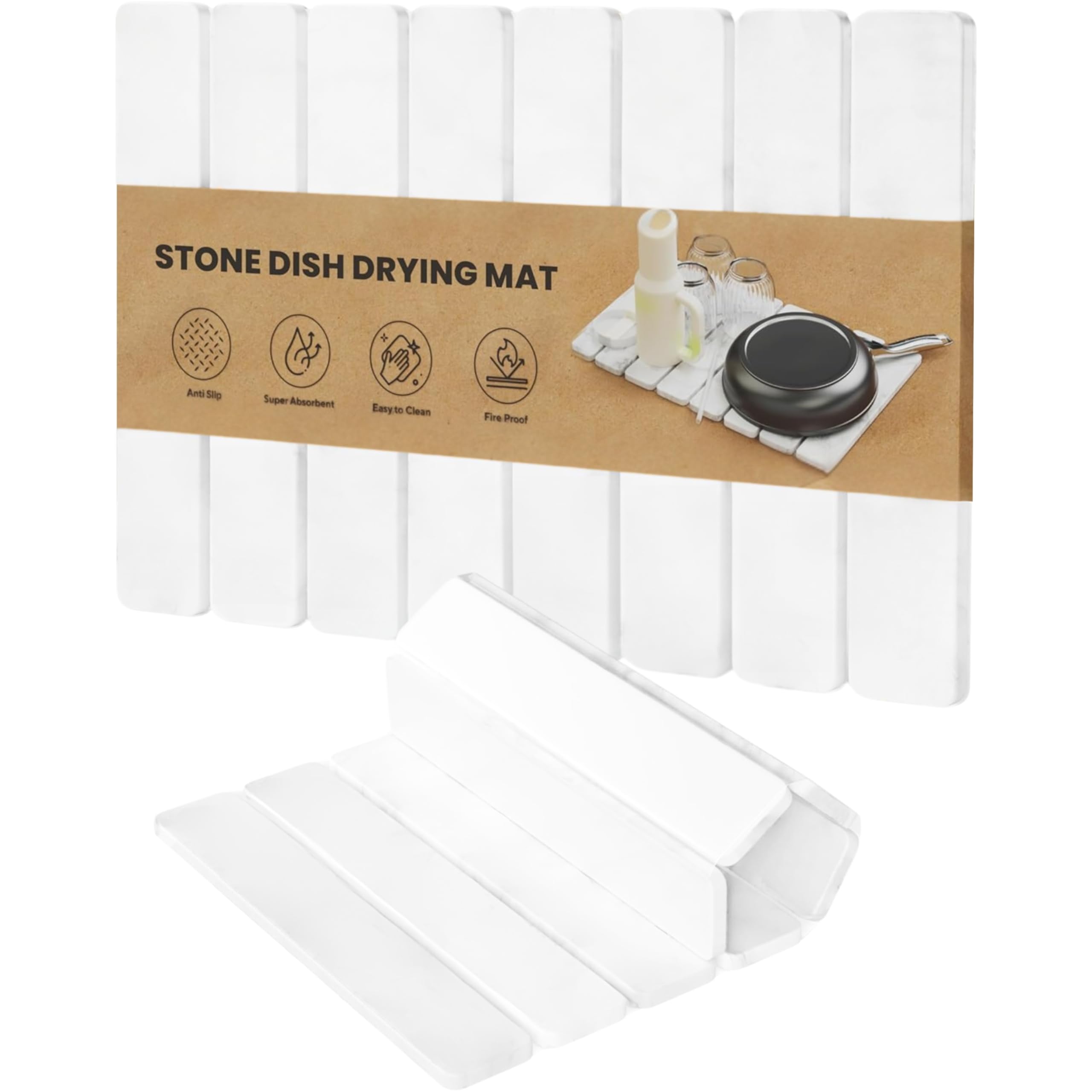 Photo 1 of Stone Drying Mat for Kitchen Counter - Collapsible Diatomaceous Earth Dish Drying Stone - Fast Absorbent Stone Dish Drying Mat for Dishes and Pots (White)