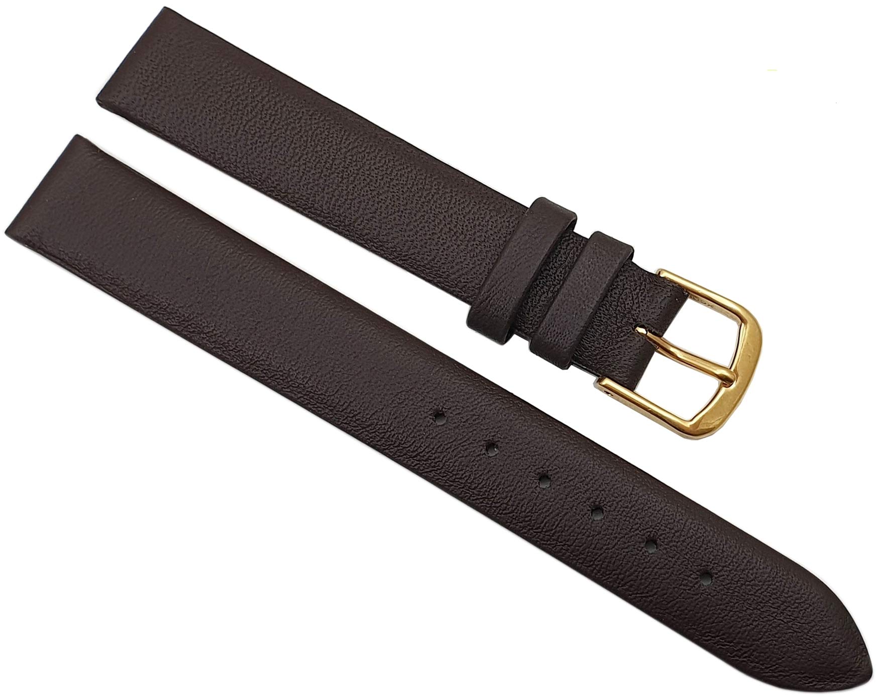 myledershop 15mm Calf leather watch strap band Made in Germany in dark brown with buckle in gold MJ-Design-Germany incl assembly instructions