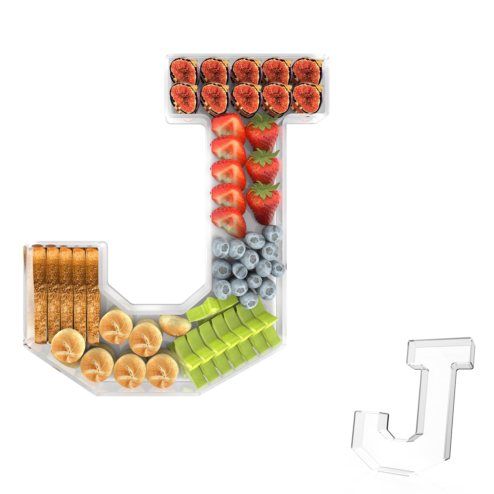 Photo 1 of 11" Acrylic Letter Charcuterie Tray, Charcuterie Letters Fillable Box for Food, Reusable Serving Cake Candy Dish Display Tray for Birthday Anniversary Party Decoration (Letter J)