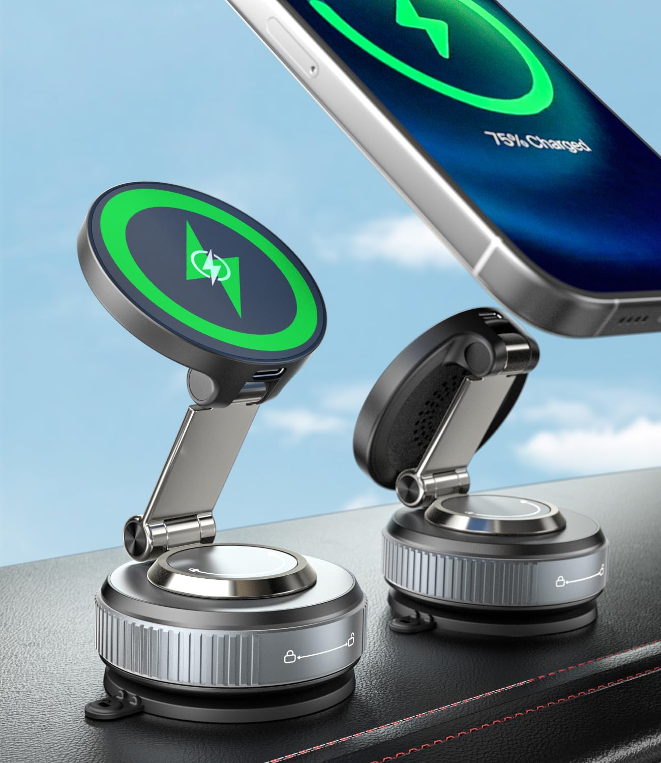 Photo 1 of ALAFLY 15W Fast Charging Magnetic Car Phone Holder, New Elastic Suction Cup Phone Holder with Stronger Suction, 360° Adjustable Wireless Charger Car Mount for Magsafe iPhone 17 16 15 14 13 12