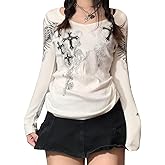 Women Y2K Tops Graphic Long Sleeve Shirts Fairy Grunge Aesthetic Tops Cute Teen Girls Clothes