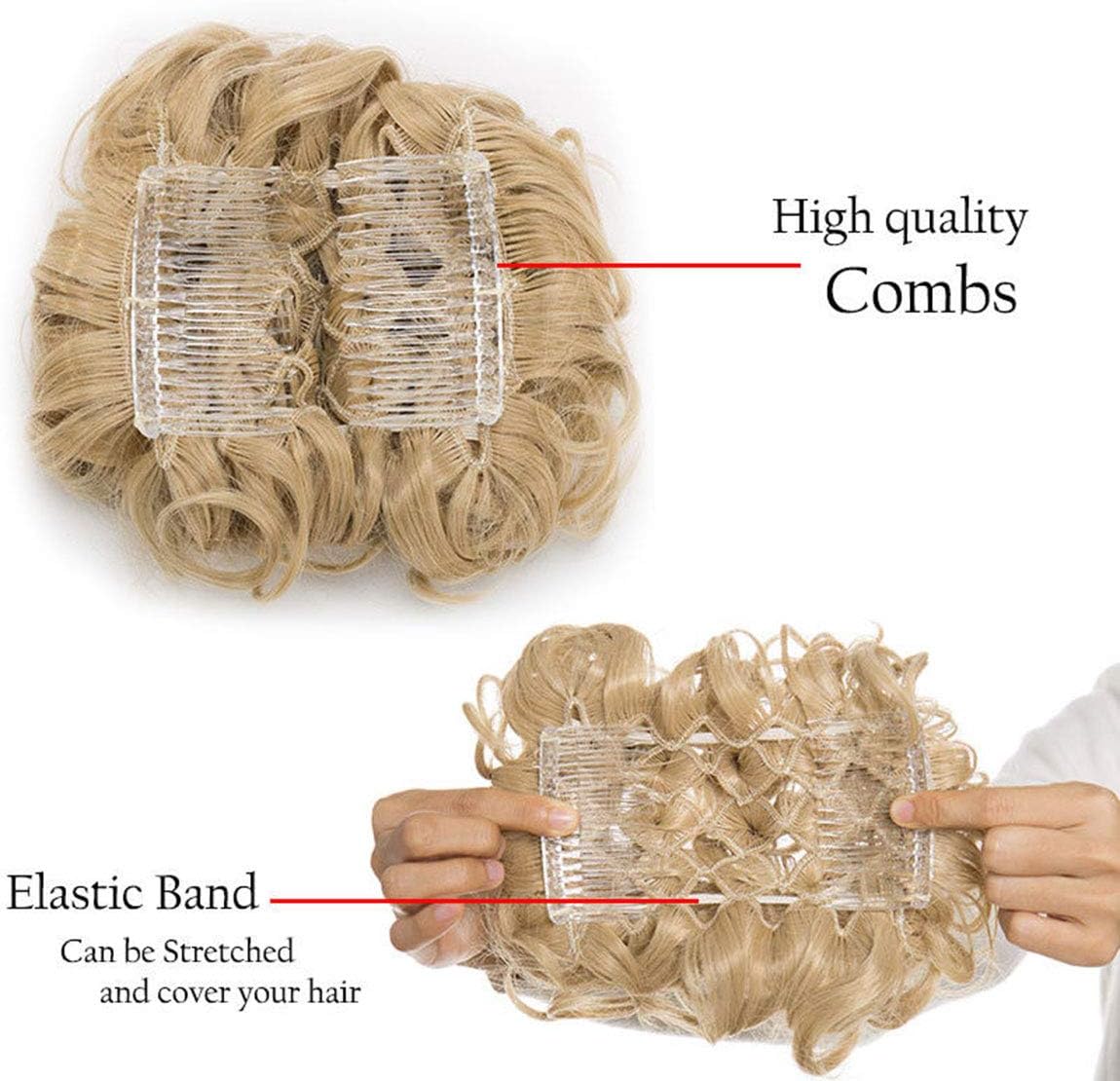 Short Combs Messy Curly Wavy Hair Extensions Bun Piece Up Do Drawstring Ponytail Clip in Comb Hair Extensions Chignon Bleach blonde - Image 5